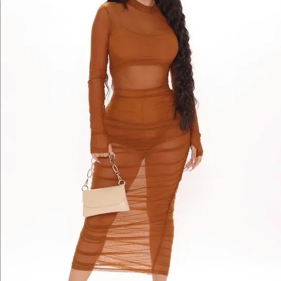 Fashion Nova | Dresses | Brown Mesh Midi Dress | Poshmark Fashion Nova | Dresses | Brown Mesh Midi Dress | Poshmark